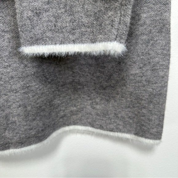 Suzy Shier | Soft Grey Crew Neck Sweater with Fuzzy Trim • Minimalist Cozy Knit - Picture 4 of 9